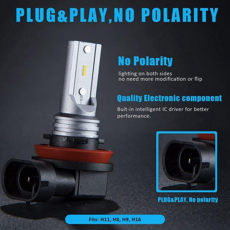 Set 2 bóng đèn LED phá sương mù H8 H11 H16 6500K ánh sáng trắng
