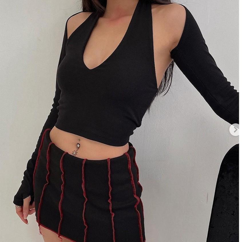 SET ÁO CROPTOP TAY RỜI KIỂU MỚI 2 MÀU TRẮNG ĐEN QUYẾN RŨ FREESIZE CÁ TÍNH