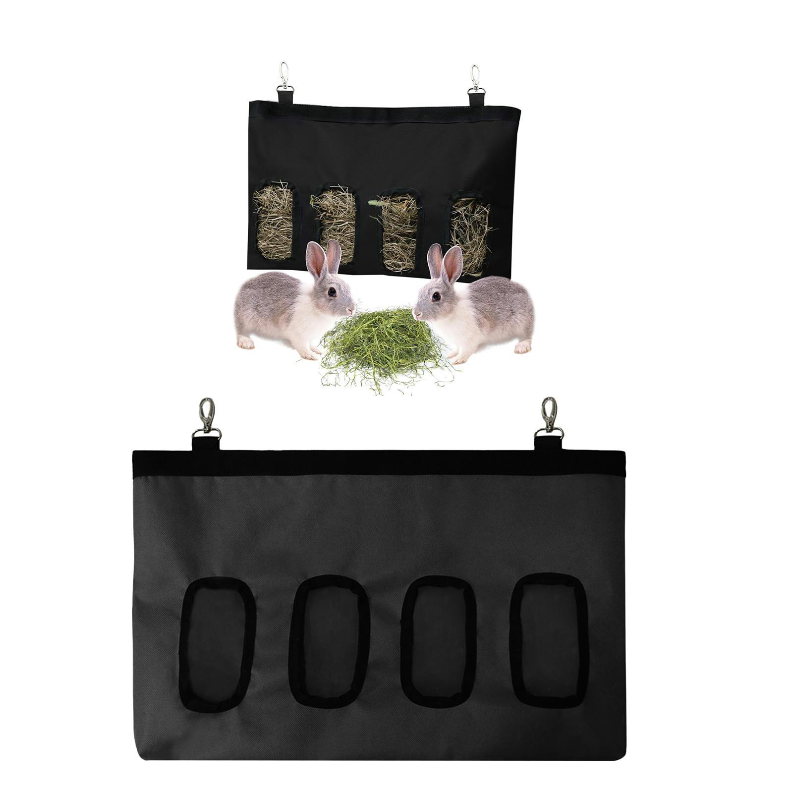 Hay Bag Hanging Pouch Feeder Holder Dispenser for Rabbit Guinea Pig Black