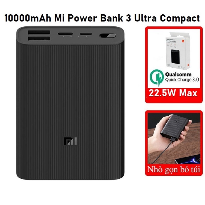 Pin Sạc Dự Phòng Xiaomi Mi 3 Ultra Compact 10000mAh BHR4412GL Màu Đen Bản Quốc Tế – Hàng Chính Hãng FPT