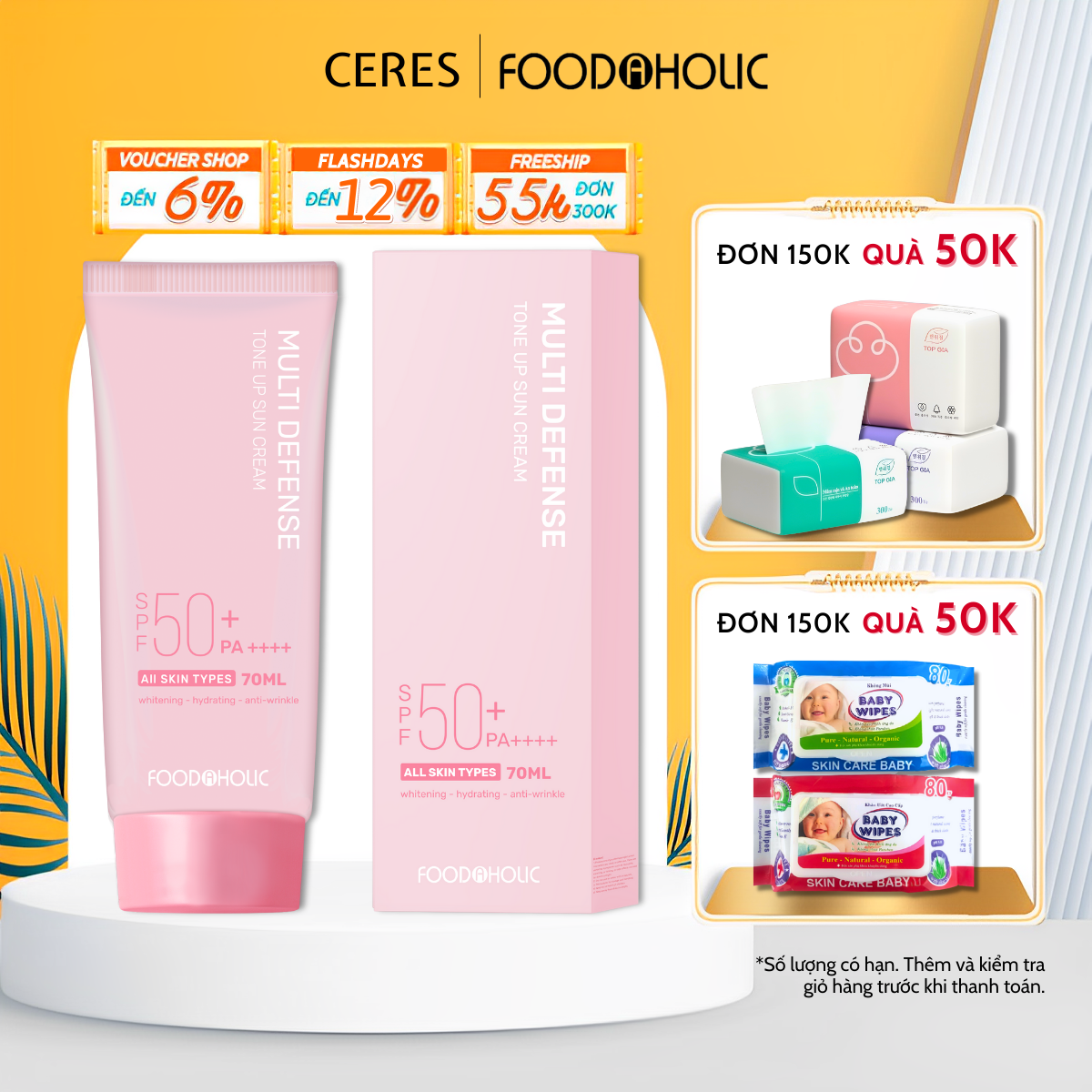 Kem Chống Nắng Foodaholic KCN Tone Up Sun Cream SPF 50+ PA ++++ 70ML