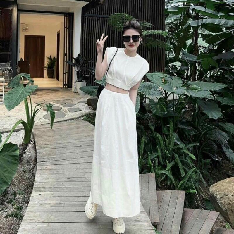 Set áp croptop chân váy chữ A S.MLXL