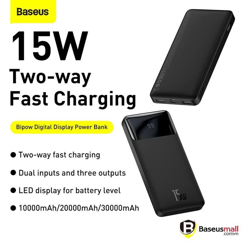 Baseus - Pin sạc dự phòng BiPow Digital Display Power Bank - (10.000/20.000/30.000)15W (Hàng chính hãng)