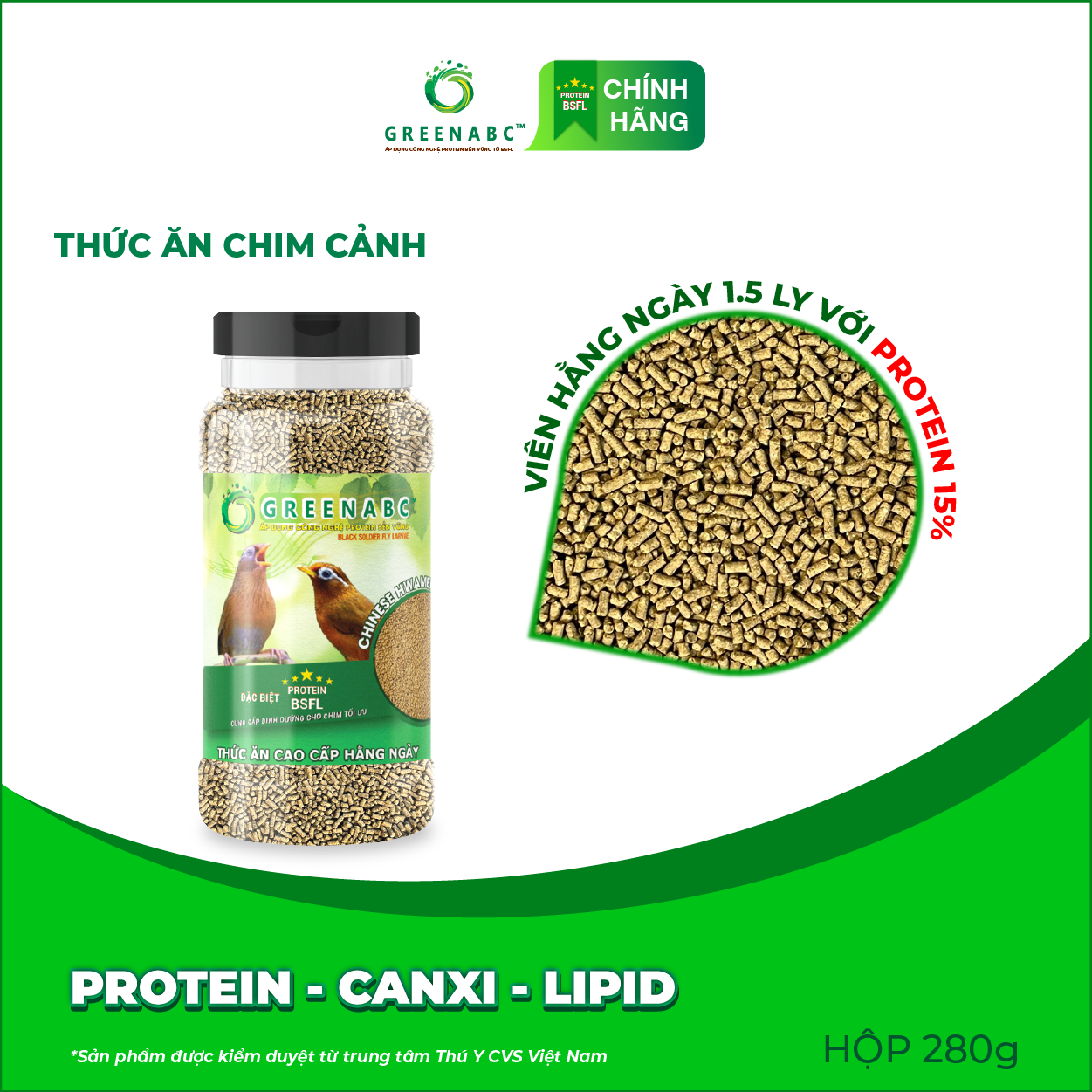 Cám Chim Họa Mi GREENABC – Chim dưỡng dùng loại hằng ngày, cho chim hót hay, căng lửa dùng bổ sung – Hộp 280g