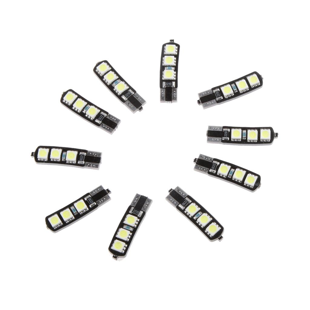 10pcs T10 5050 6SMD W5W LED Flashing Lamp Fire Warning Bulb Width Reading Tail - White