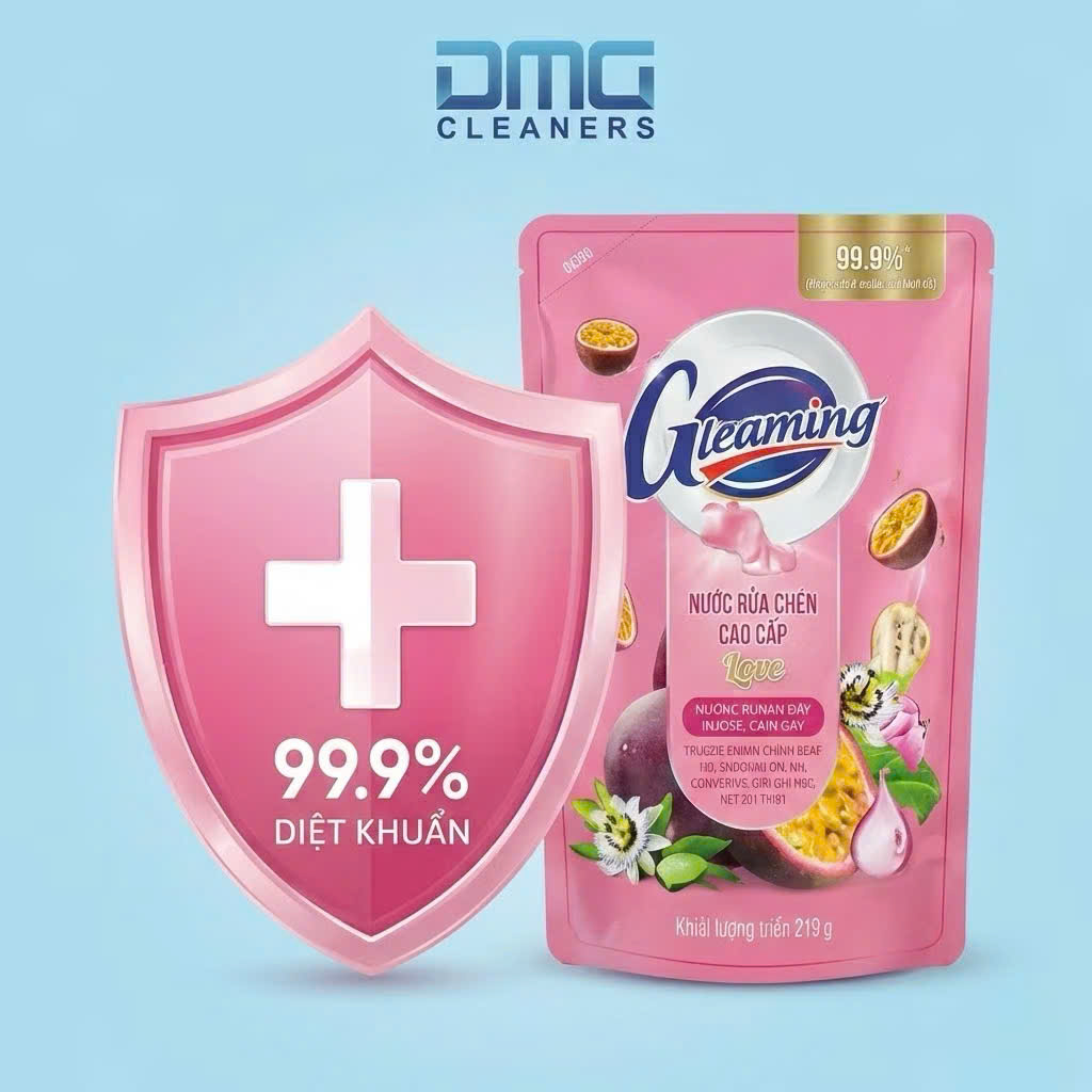 Mua 1 Túi Nước Rửa Chén Bát Gleaming 200ml Hương Chanh Dây - Tặng 1 Túi Chanh Đào