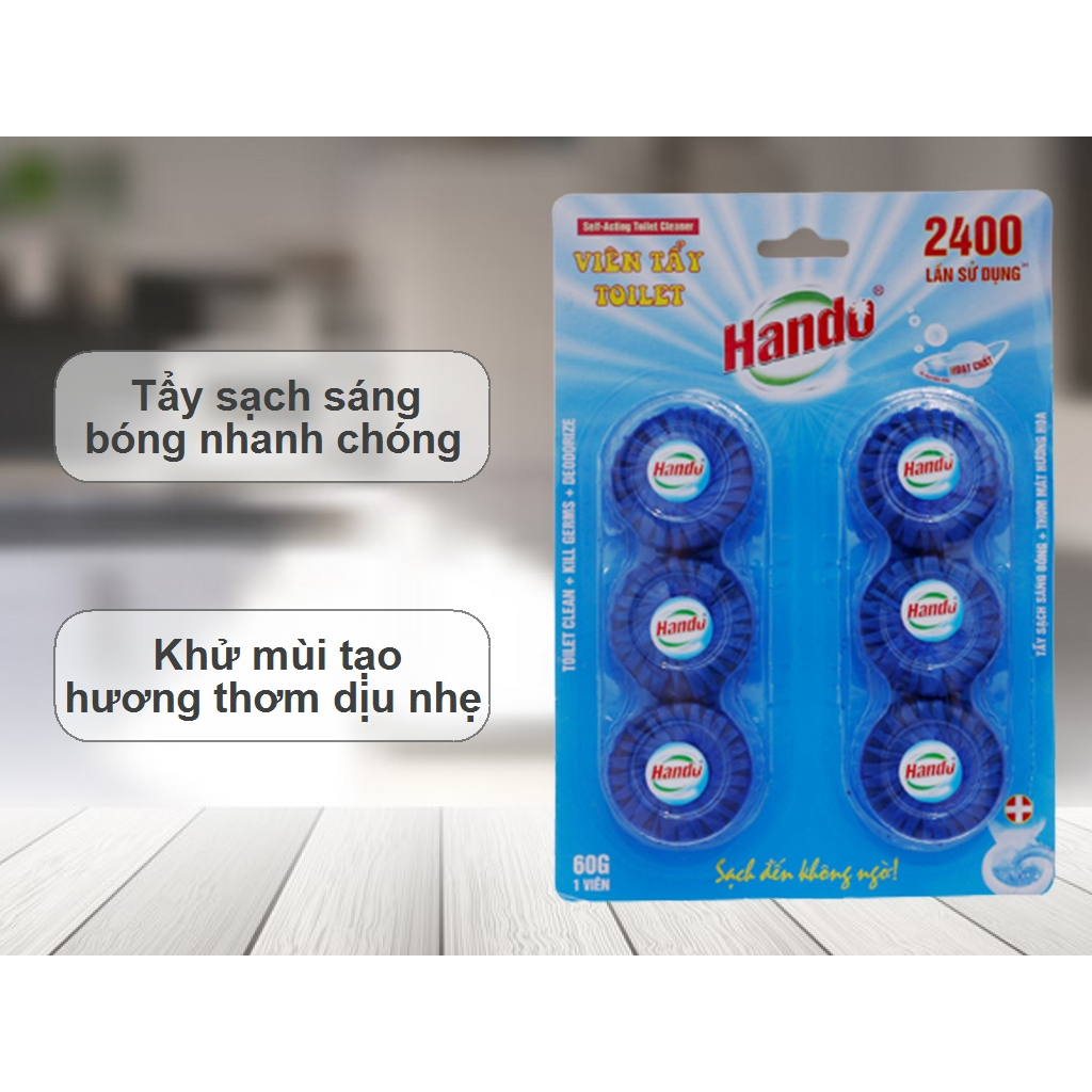 Vỉ 6 viên tẩy xanh vệ sinh làm thơm diệt khuẩn bồn cầu, toilet Hando - tặng 2 viên