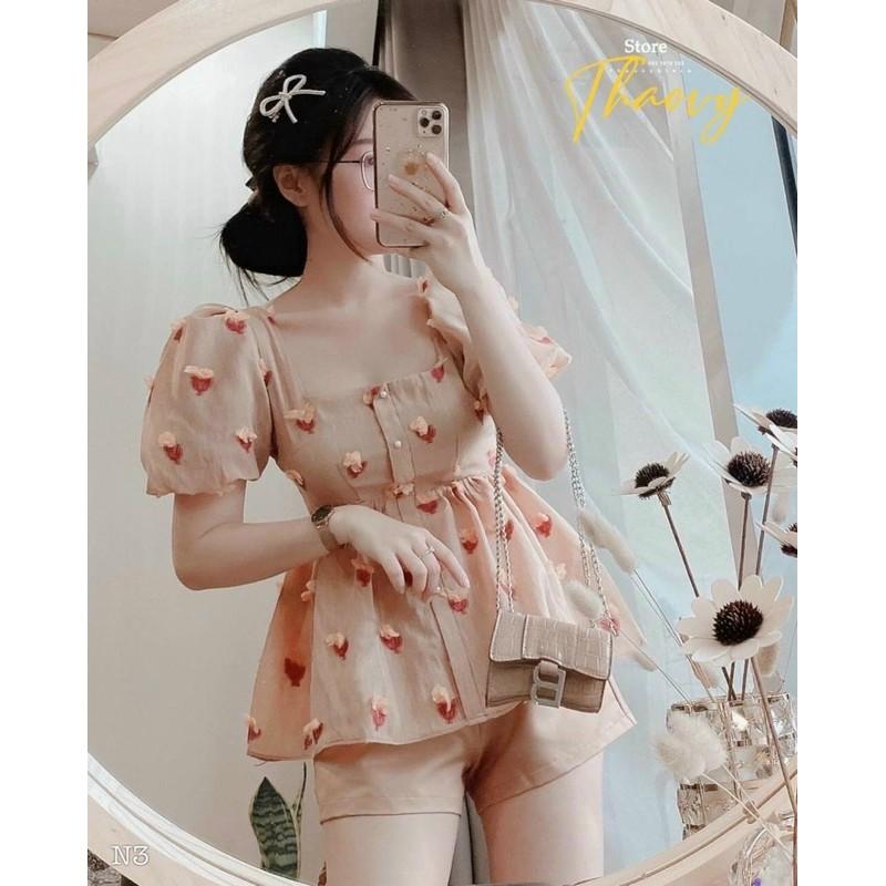 SET ÁO BABYDOLL HOA NỔI QUẦN ỐNG RỘNG (KÈM VIDEO HÌNH THẬT