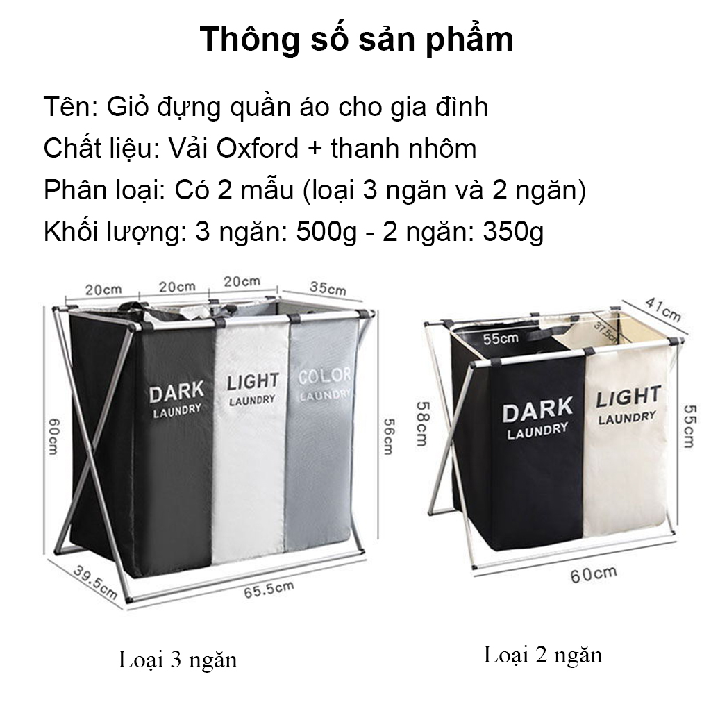 Giỏ Đựng Quần Áo Gia Đình, Giúp Phân Loại Các Loại Quần Áo Màu Một Cách Dễ Dàng, Khung Nhôm Nhẹ Dễ Duy Chuyển