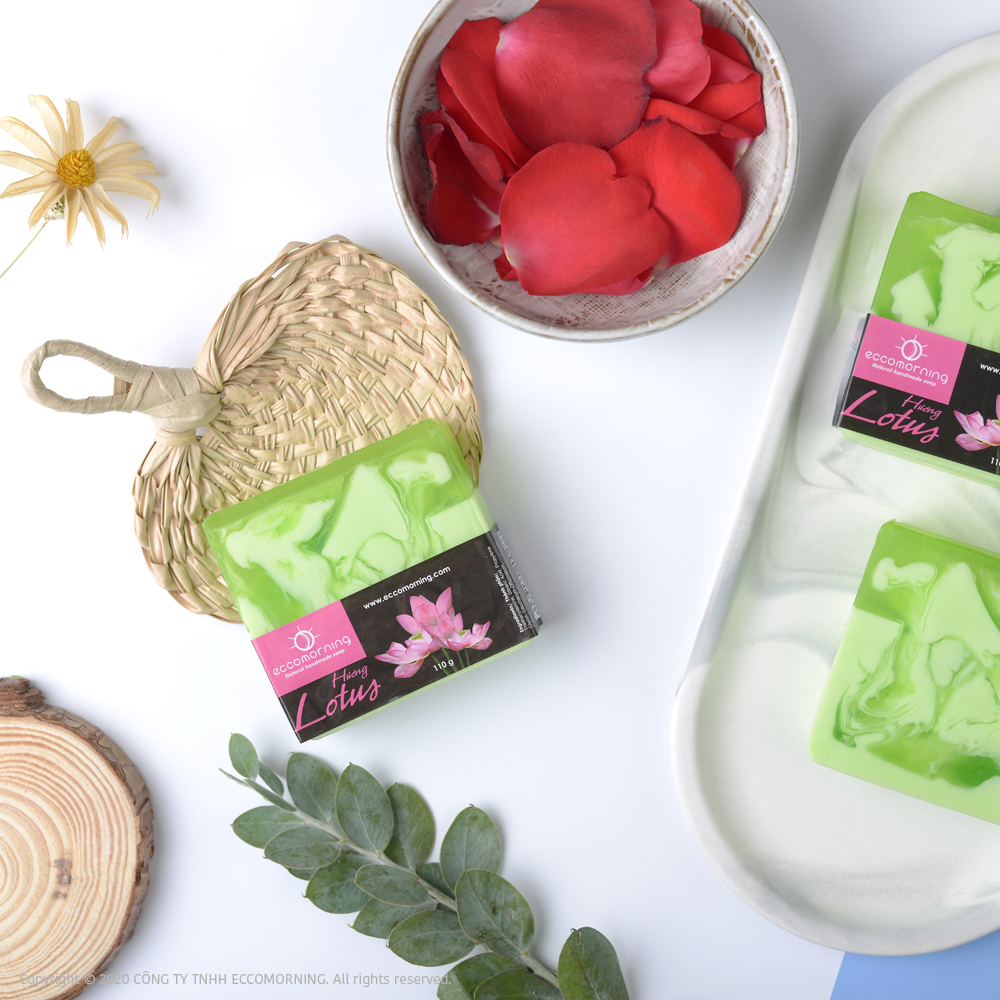 Xà Bông Thiên Nhiên Handmade eccomorning Hình Vuông Hương Hoa Sen - Lotus Soap