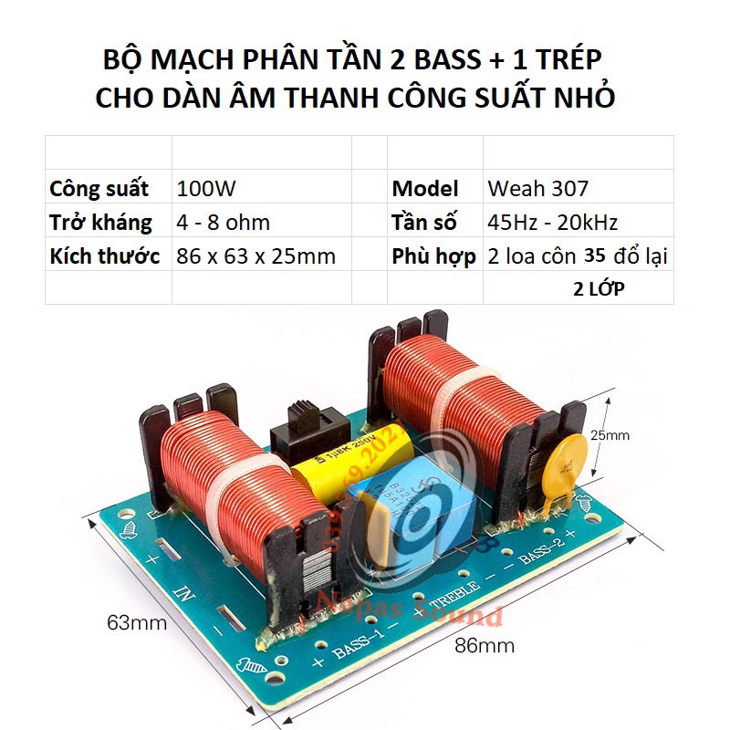 MẠCH PHÂN TẦN FUN ĐÔI 2 BASS + 1 TRÉP WEAH307 CÓ CÔNG TẮC ĐỔI KIỂU ÂM - MẠCH PHÂN TẦN 3 LOA