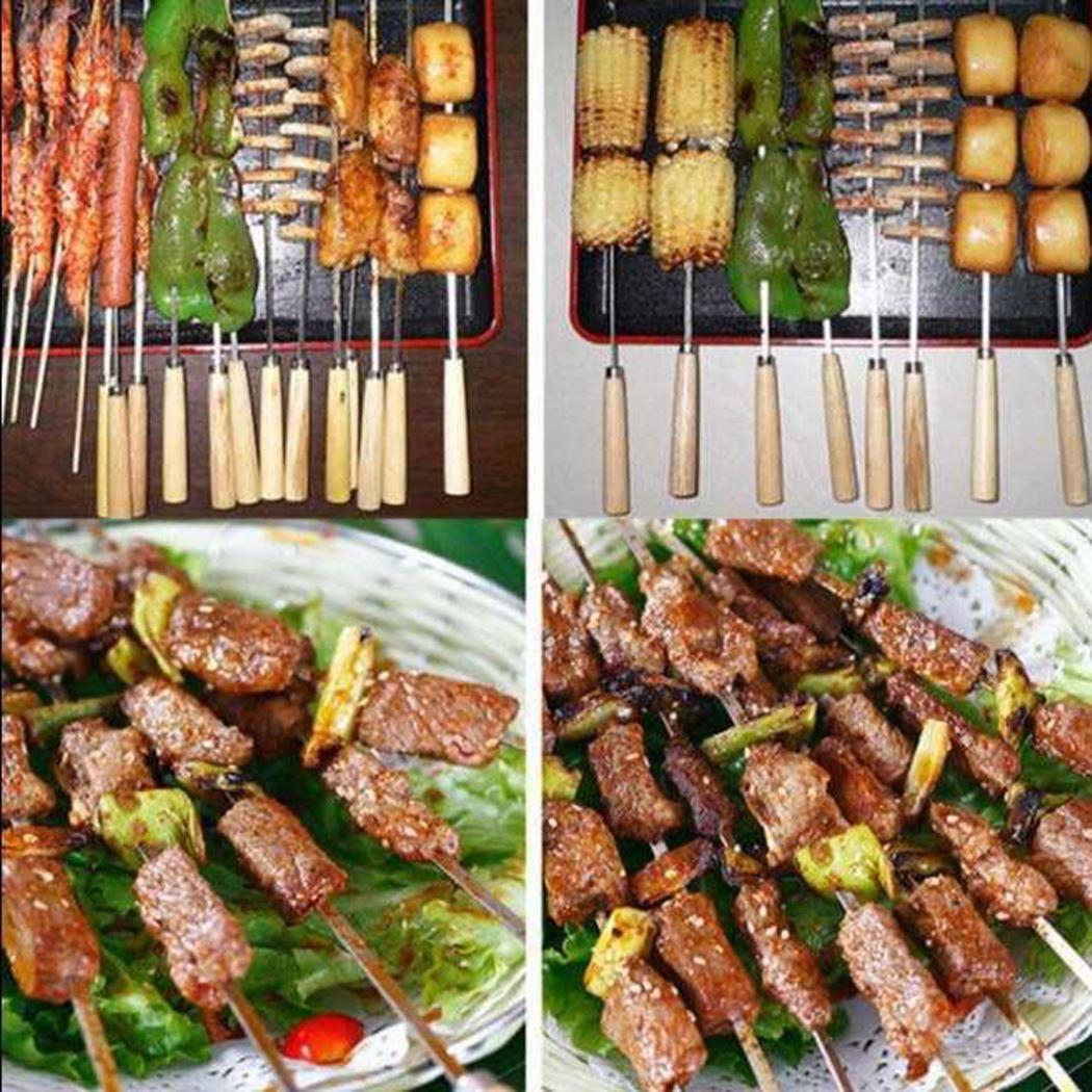 20 Cái/bộ Thịt Nướng Xiên Bằng Gỗ Tay Cầm Thép Không Gỉ Kabob Xiên Nướng BBQ Dính Ngoài Trời Cắm Trại BBQ Dụng Cụ Phụ Kiện