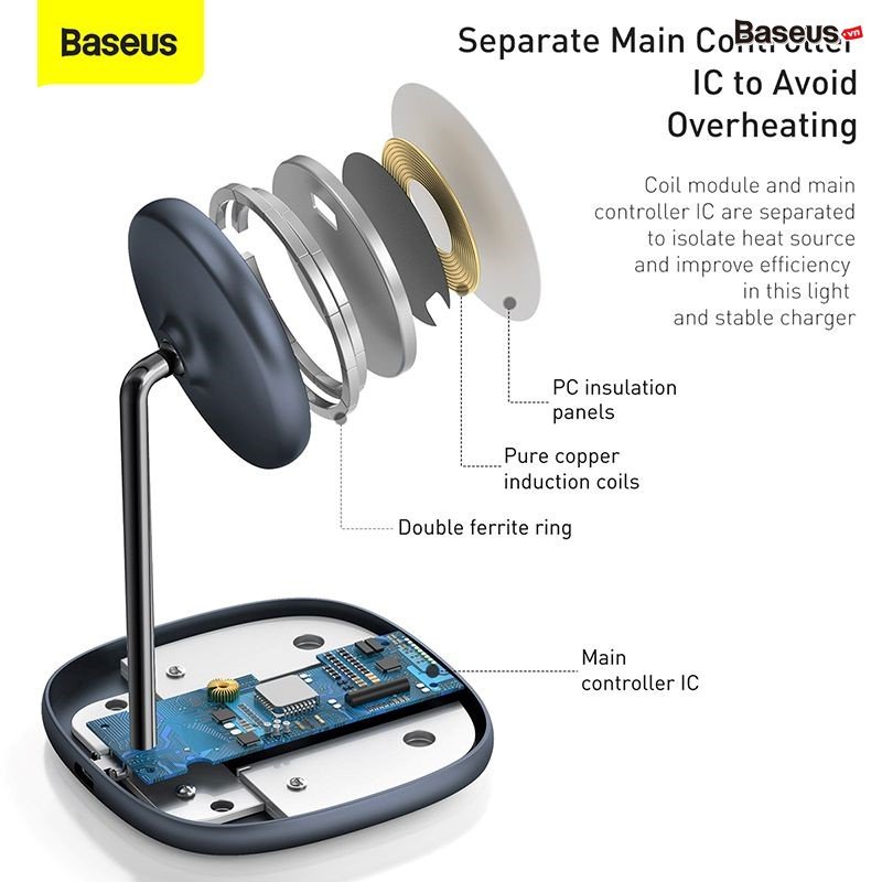 Đế giữ điện thoại tích hợp sạc nhanh không dây Baseus Swan Magnetic Desktop Bracket Wireless Charger cho Iphone 12 Series Chính Hãng