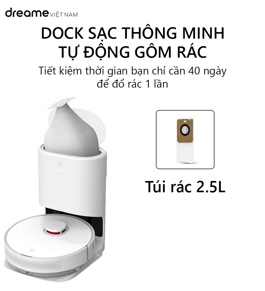 Robot Hút Bụi Lau Nhà XIAOMI DREAME D10 PLUS, Thuật Toán Thông Minh Tối Ưu Quãng Đường, Cảm Biến Chống Rơi Rớt, Diện Tích Hoạt Động 250m2 Công Suất 40W, Lực Hút 4000 Pa - Hàng Chính Hãng