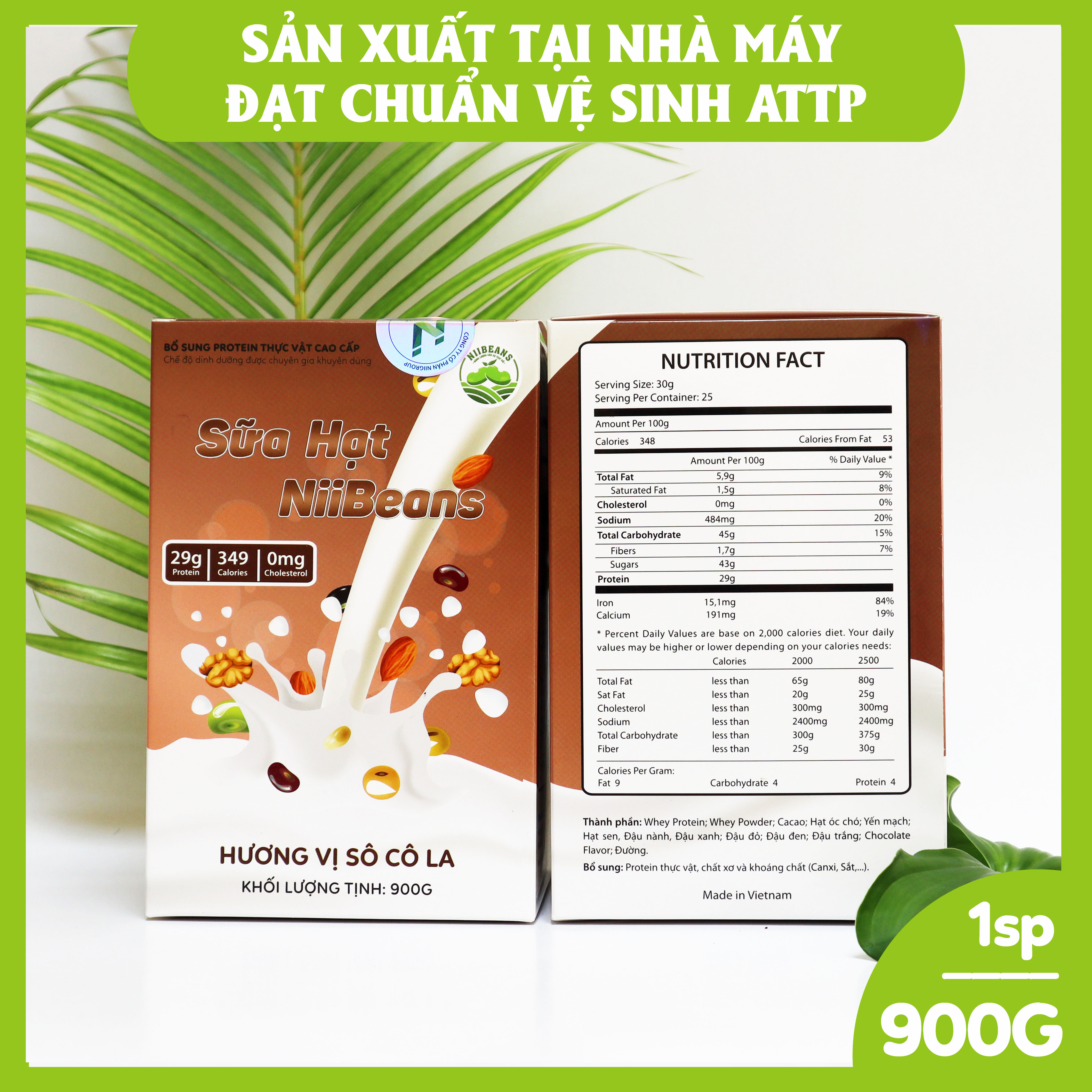 Sữa hạt NiiBeans Tăng cân Hương vị Sô Cô La 900G