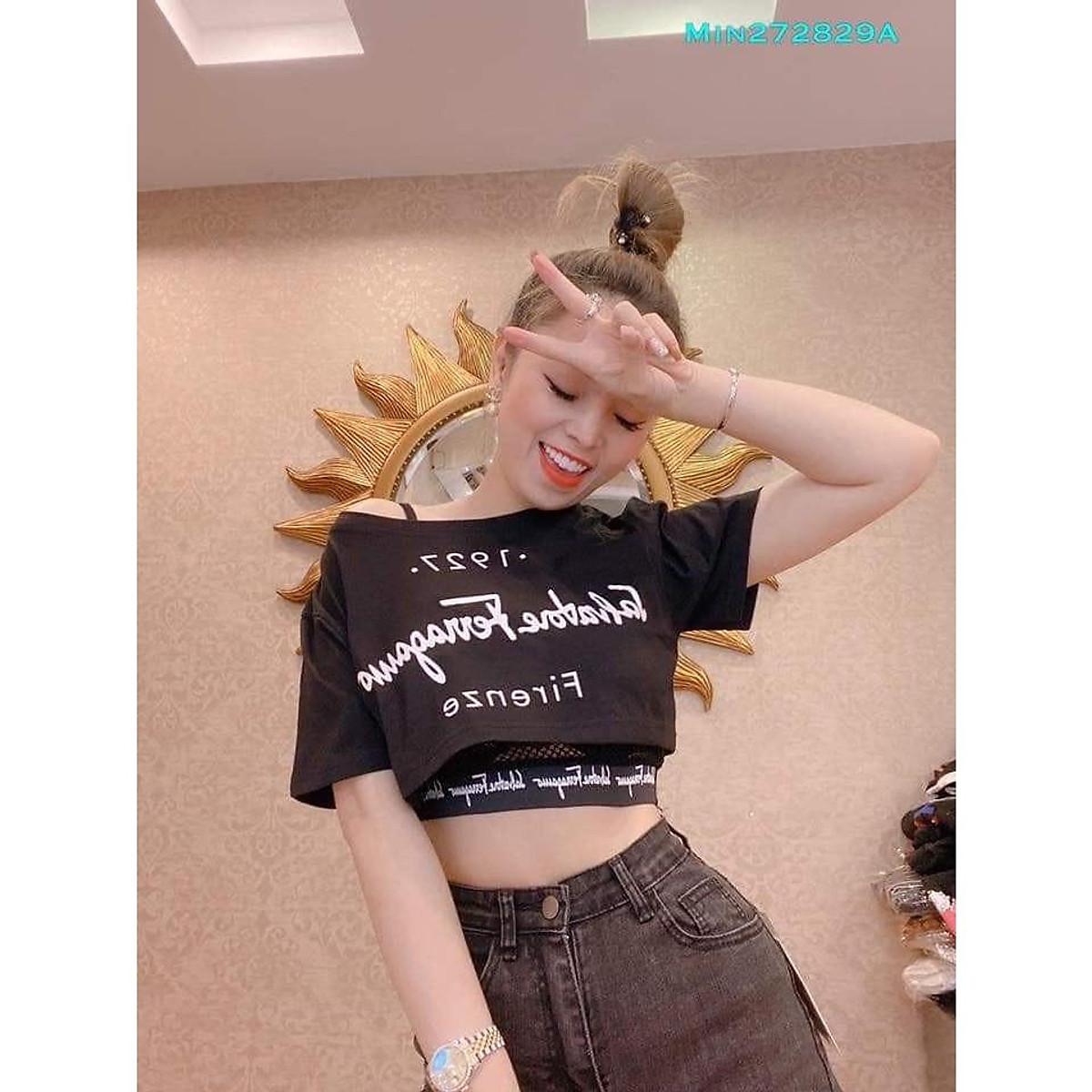 SET ÁO THUN CROPTOP KÈM BRA LƯỚI FORM RỘNG TAY LỠ - ÁO NHÓM CROP NGẮN TAY