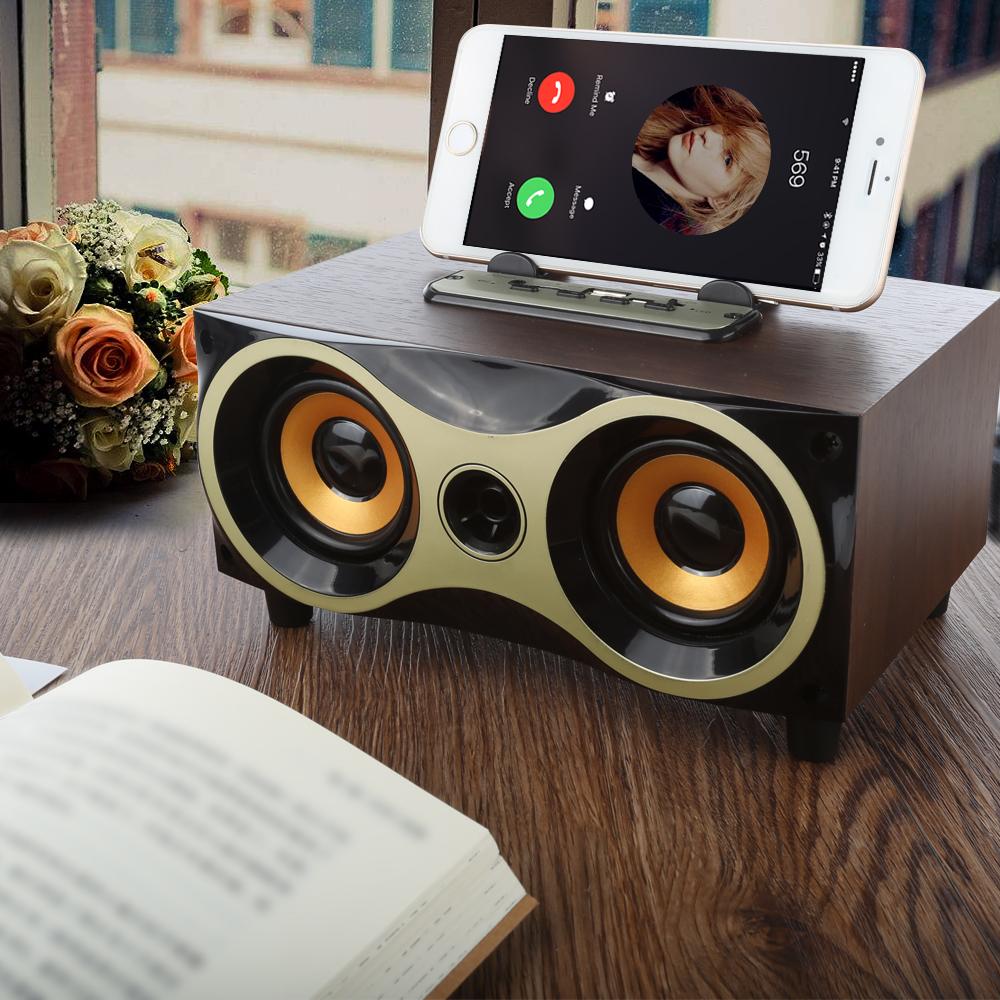 Toproad di động bằng gỗ không dây phụ Subwa -loa âm thanh stereo loa bluetooth radio fm máy tính để bàn Caixa de som cho iPhone Android Color: brown