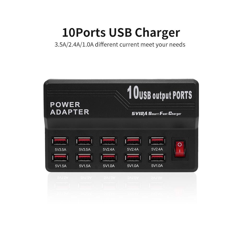 Bộ sạc thông minh với 10 cổng USB đa năng