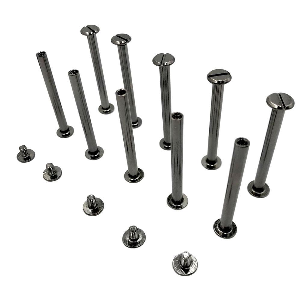10 Sets Black Chicago Screw Assorted Kit Slotted Head Binding Screws Rivet Assembly Nail Rivet For Book Binding DIY Leather Craft
