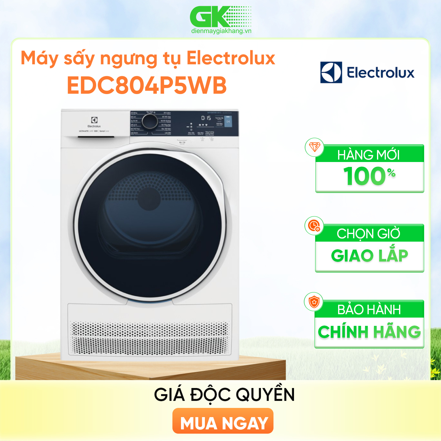 Máy sấy ngưng tụ Electrolux 8kg UltimateCare 500 EDC804P5WB - Hàng chính hãng( Chỉ giao HCM)