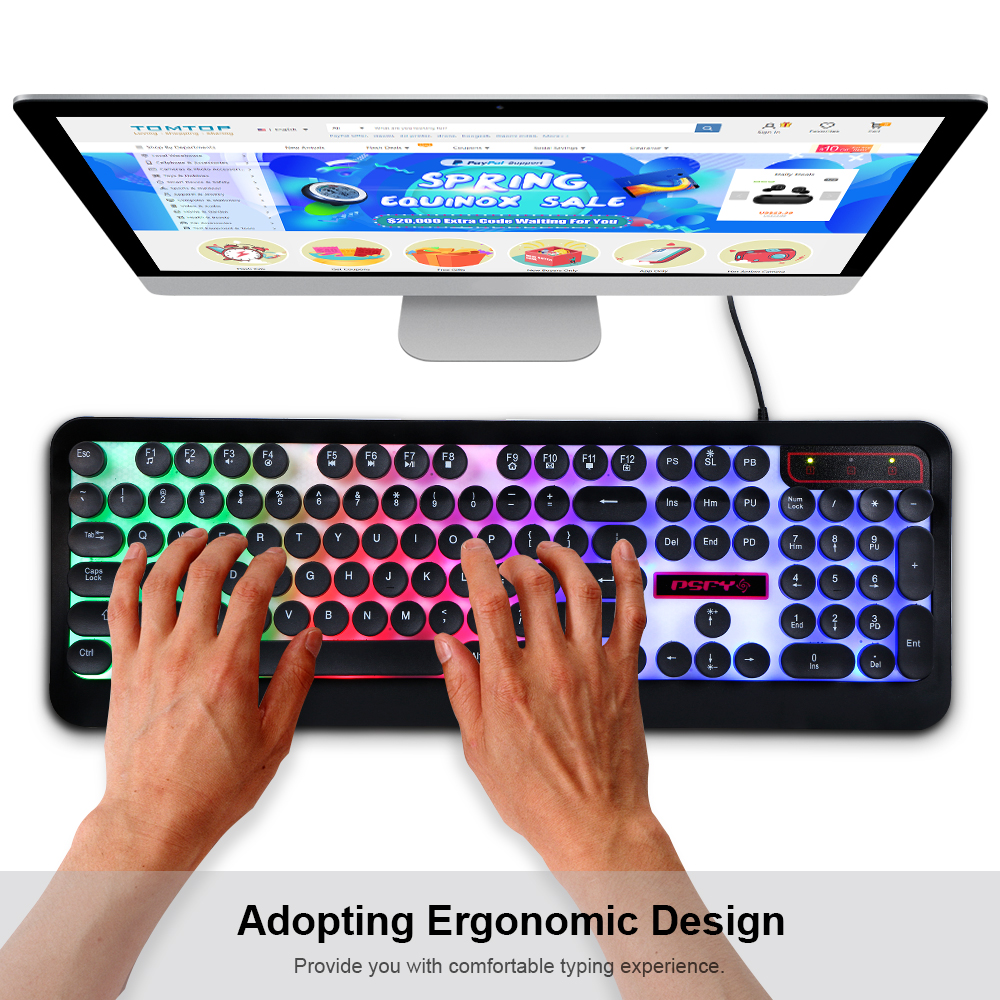 Bàn Phím Chơi Game Rainbow LED Backlit Có Đèn Cho Văn Phòng Máy Tính Xách Tay PC