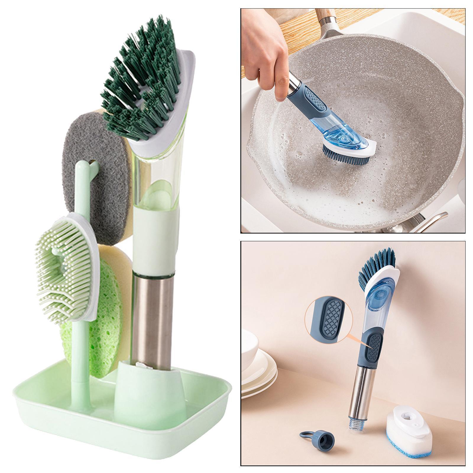 Kitchen Cleaning Brush Set Washing Scrubbing Cleaner Drying Holder Green