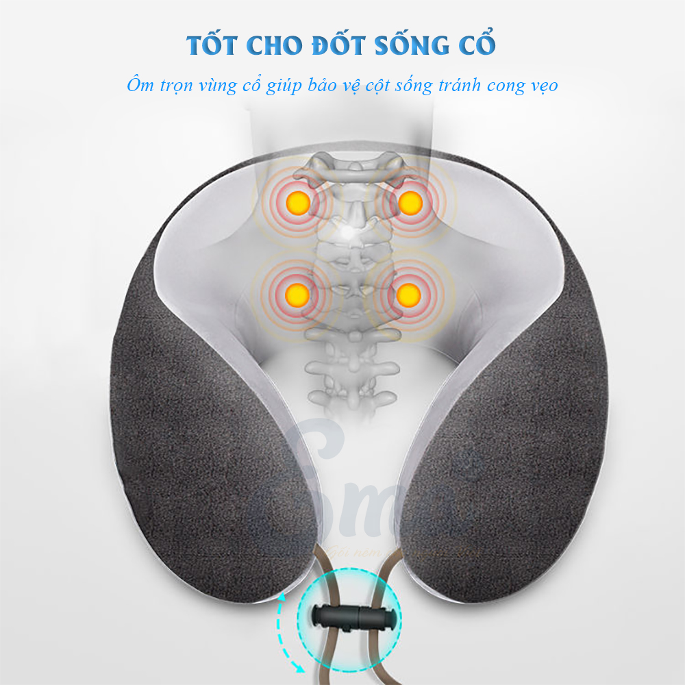 Gối kê cổ, tựa cổ chữ U cao su non EMA cho người lớn - Tặng kèm túi đựng, bịt mắt, bịt tai - Dùng cho dân văn phòng ngủ trưa, du lịch, lái xe. sinh viên...