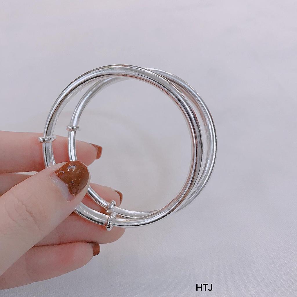 Vòng tay lắc bạc ta 925 cứng nữ tròn trơn đơn giản bản 5 ly,điều chỉnh size to nhỏ dễ dàng, MS210HT,vàng bạc an chi