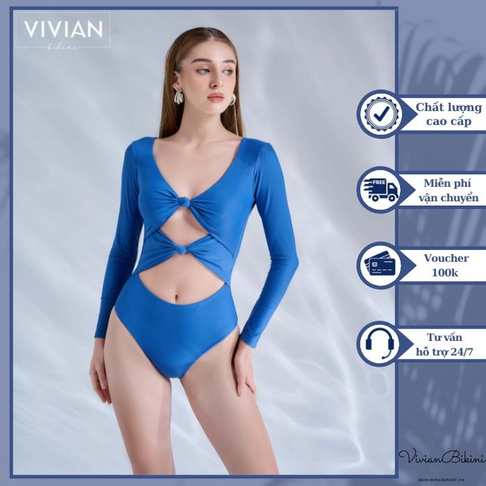 Đồ bơi nữ cao cấp  dạng một mảnh tay dài, thân áo cutout gợi cảm - Xanh Navy - VS191_NV