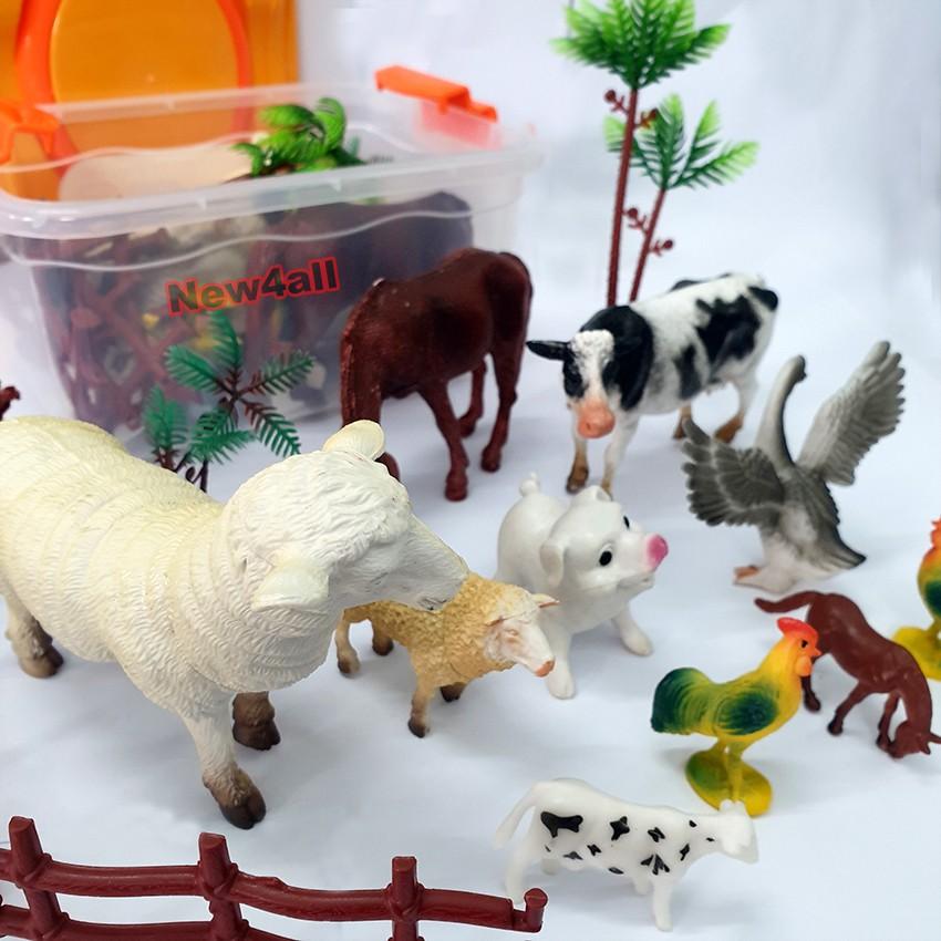 Bộ đồ chơi mô hình động vật nuôi New4all Farm Land 18 chi tiết size to 5-16 cm