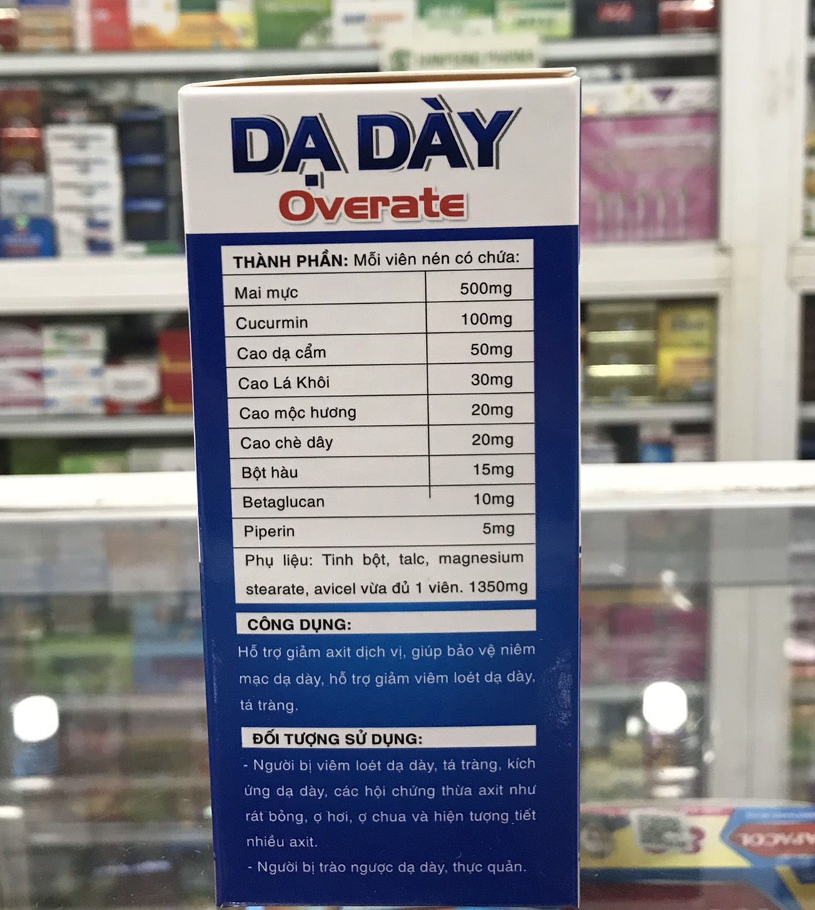 Dạ dày overate dạng viên, Hỗ trợ giảm đau dạ dày, giảm tiết acid, ợ hơi ợ chua