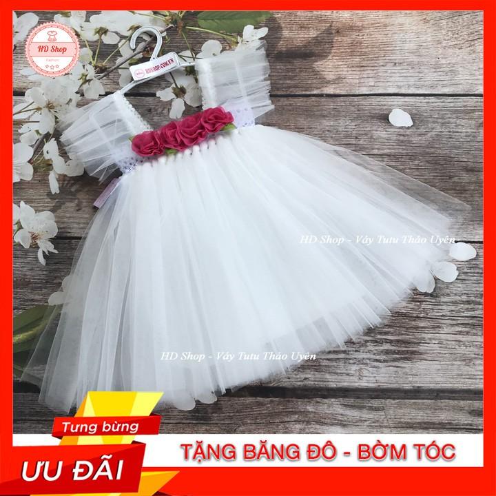 Váy cánh tiên ️️ Váy cánh tiên trắng hoa chiffon sen cho bé gái Tặng kèm băng đô hoặc bờm tóc