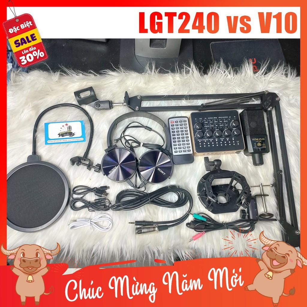 CTY MT Combo Mic Thu Âm LGT240 + SoundCard  v10 + full phụ kiện livestream karaoke thu âm cao cấp cực hay(BH 12T)