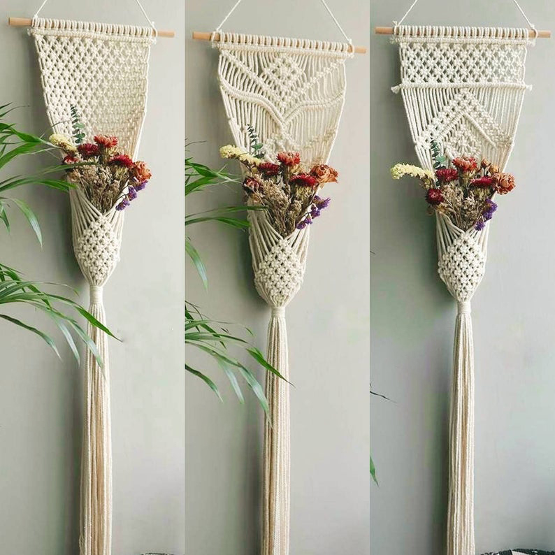 Thảm Treo Chậu Cây Trang Trí Macrame TTC03- Sản Phẩm Handmade, Dùng Treo Tường Decor Trong Nhà Ở, Văn Phòng Làm Việc, Homestay, Quán Cà Phê