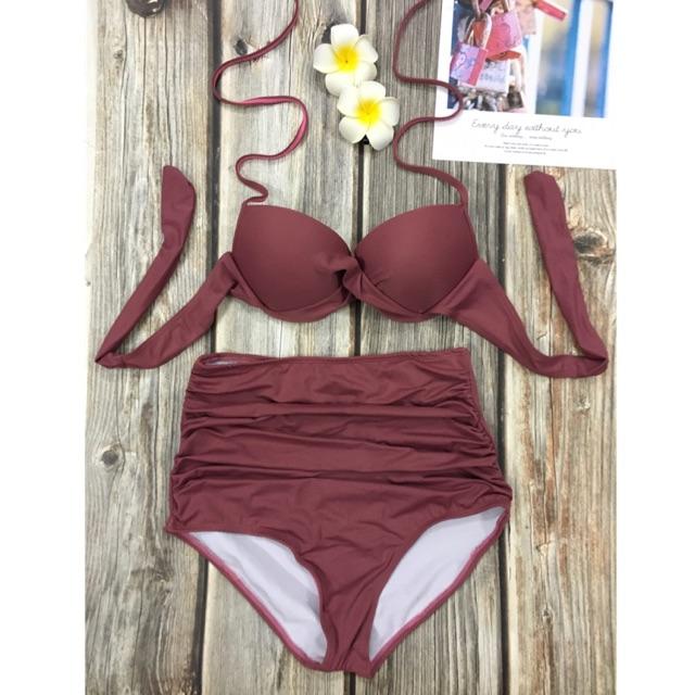 Đồ bơi bikini 2 mảnh màu hồng ruốc