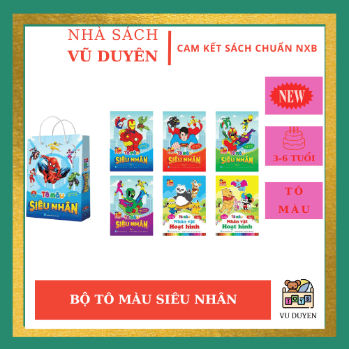 Trọn bộ 6 cuốn tô màu chủ đề siêu nhân, công chúa cho bé từ 2 đến 6 tuổi