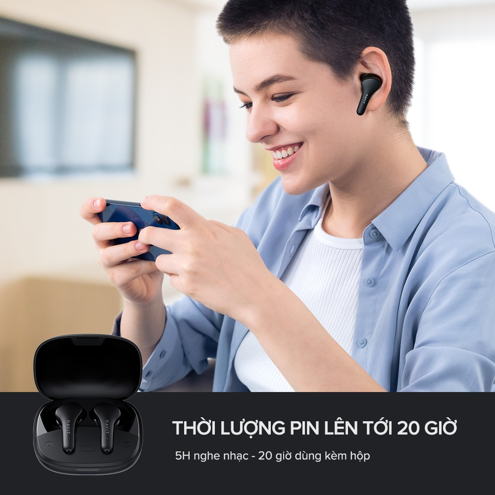 Tai nghe TWS Havit TW959, Bluetooth 5.1, Độ Trễ Tới 65ms, Nghe Độc Lập, Pin Tới 20H - Hàng Chính Hãng Dizigear