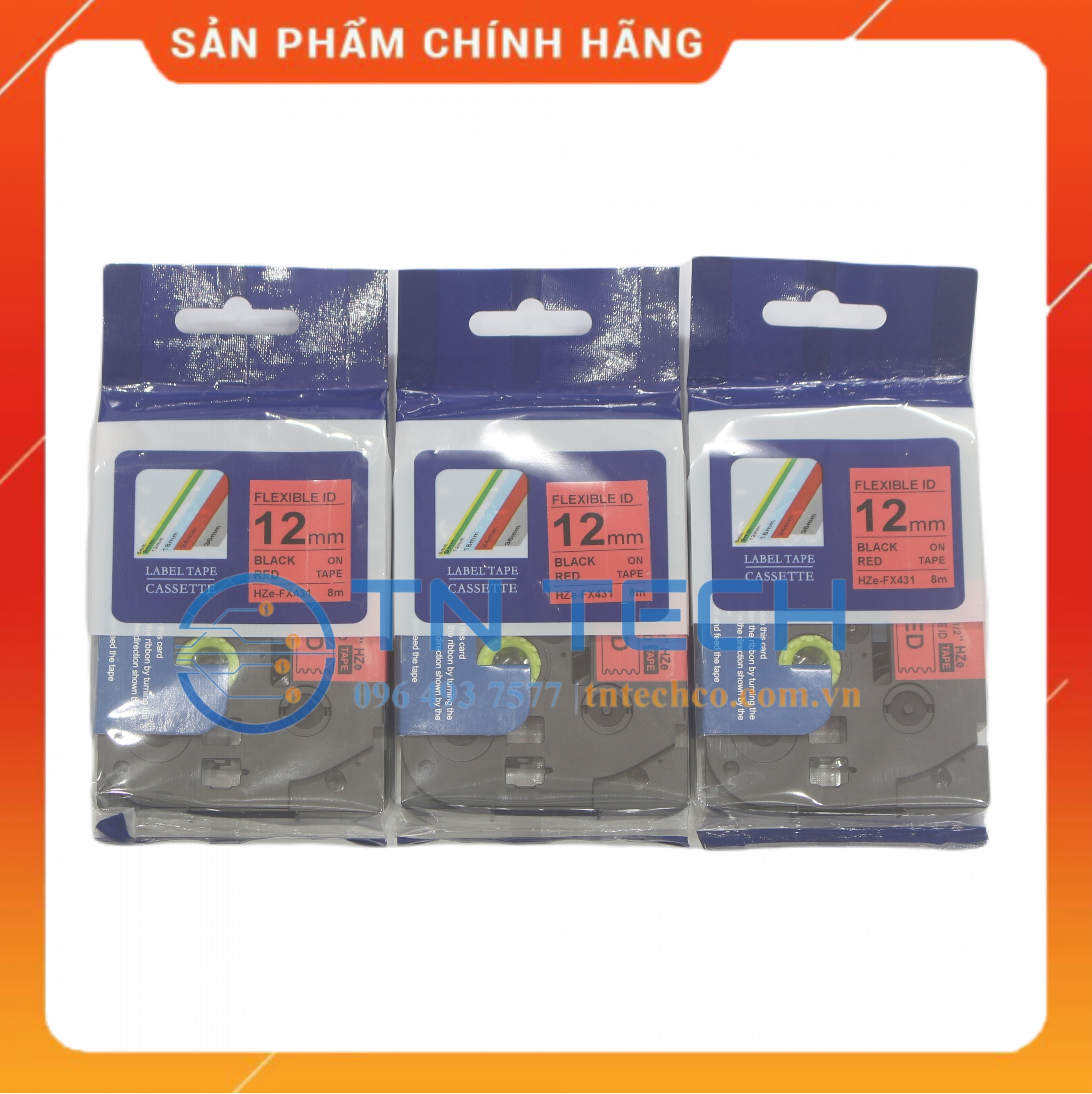 Nhãn In HZE-FX431 - Đen nền đỏ 12mm x 8m - Dùng cho máy in BROTHER - AIMO - PUTY [Hàng nhập khẩu]