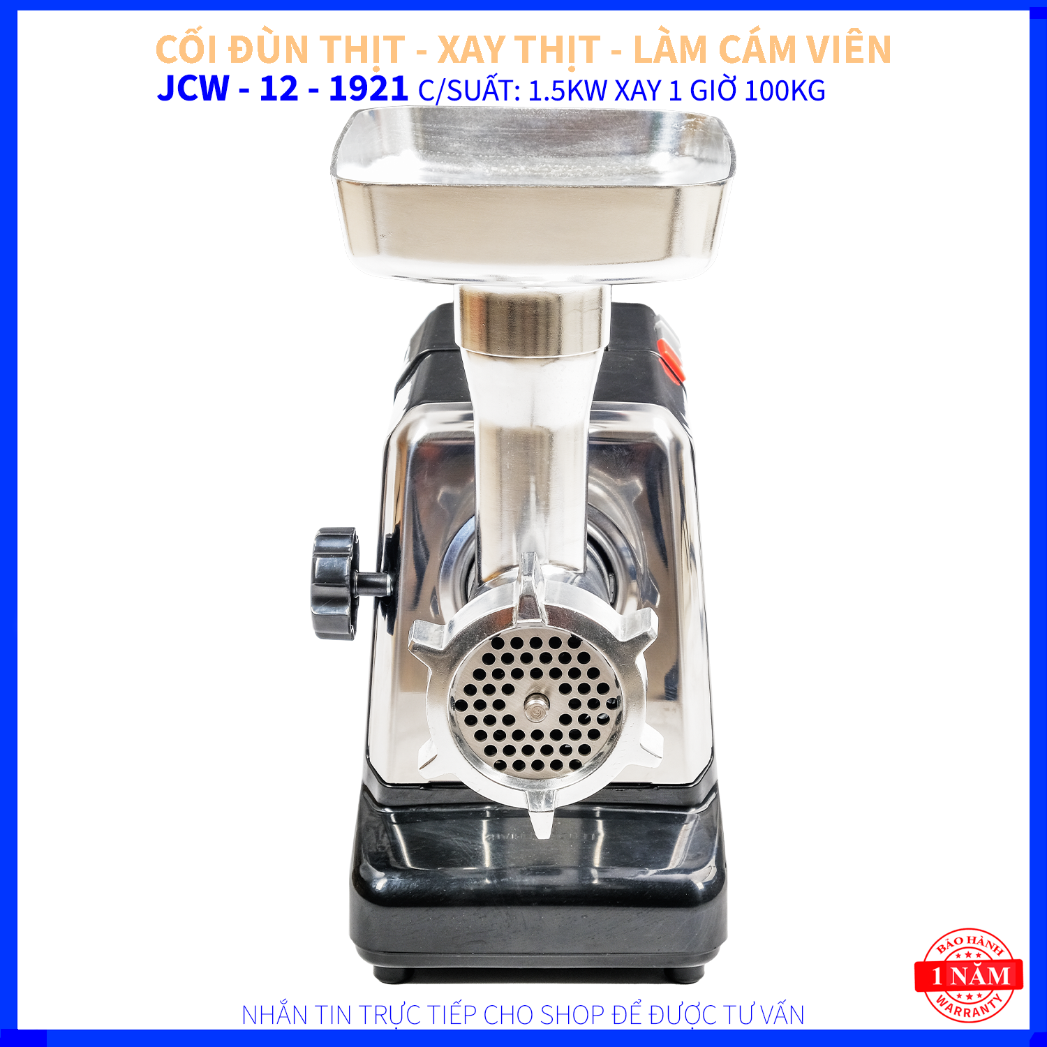 CỐI ĐÙN THỊT JCW 12 GANG 100% - CHÂN ĐẾ SẮT - 1 DÂY CURO - MÔ TƠ 1.1KW - 1.5HP