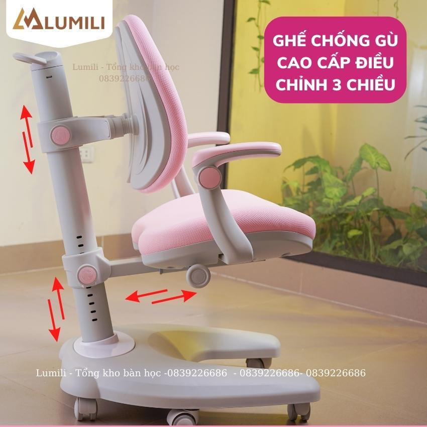 Bộ bàn học chống gù cao cấp 1m2 Lumili A09 có bánh xe, nâng hạ độ cao điều chỉnh nghiêng mặt bàn ghế chống gù cao cấp