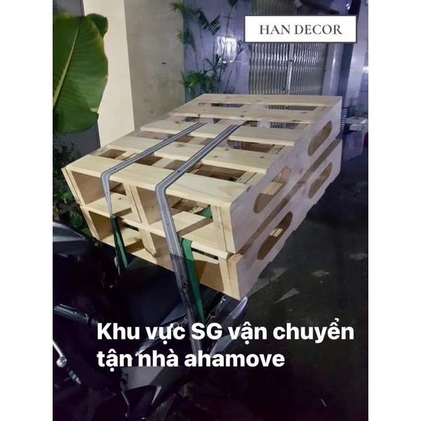 GƯỜNG PALLET GỖ THÔNG CHÂN CAO DECOR NHÀ CỬA TIỆN NGHI