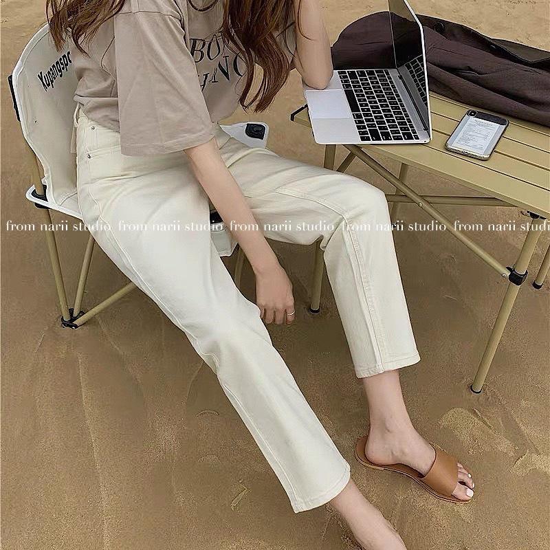 Quần jeans màu be trắng NARII quần jean nữ kaki Hàn Quốc dáng baggy