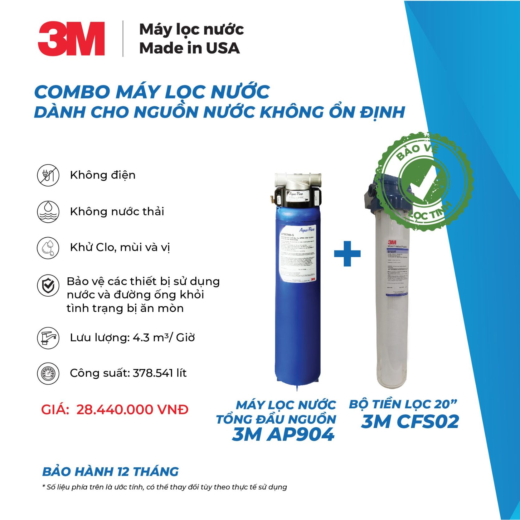 Combo Hệ Thống Lọc Nước Tổng Đầu Nguồn AP904 + Lọc Thô 3M - Hàng Chính Hãng 3M