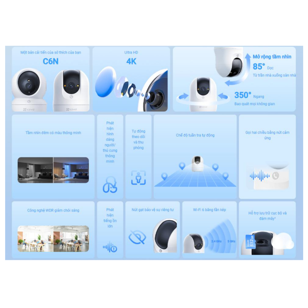 Camera Wifi Ezviz C6N G1 độ phân giải 4k 8MP, Quay quét 360 độ, Phát hiện chuyển động - Hàng chính hãng