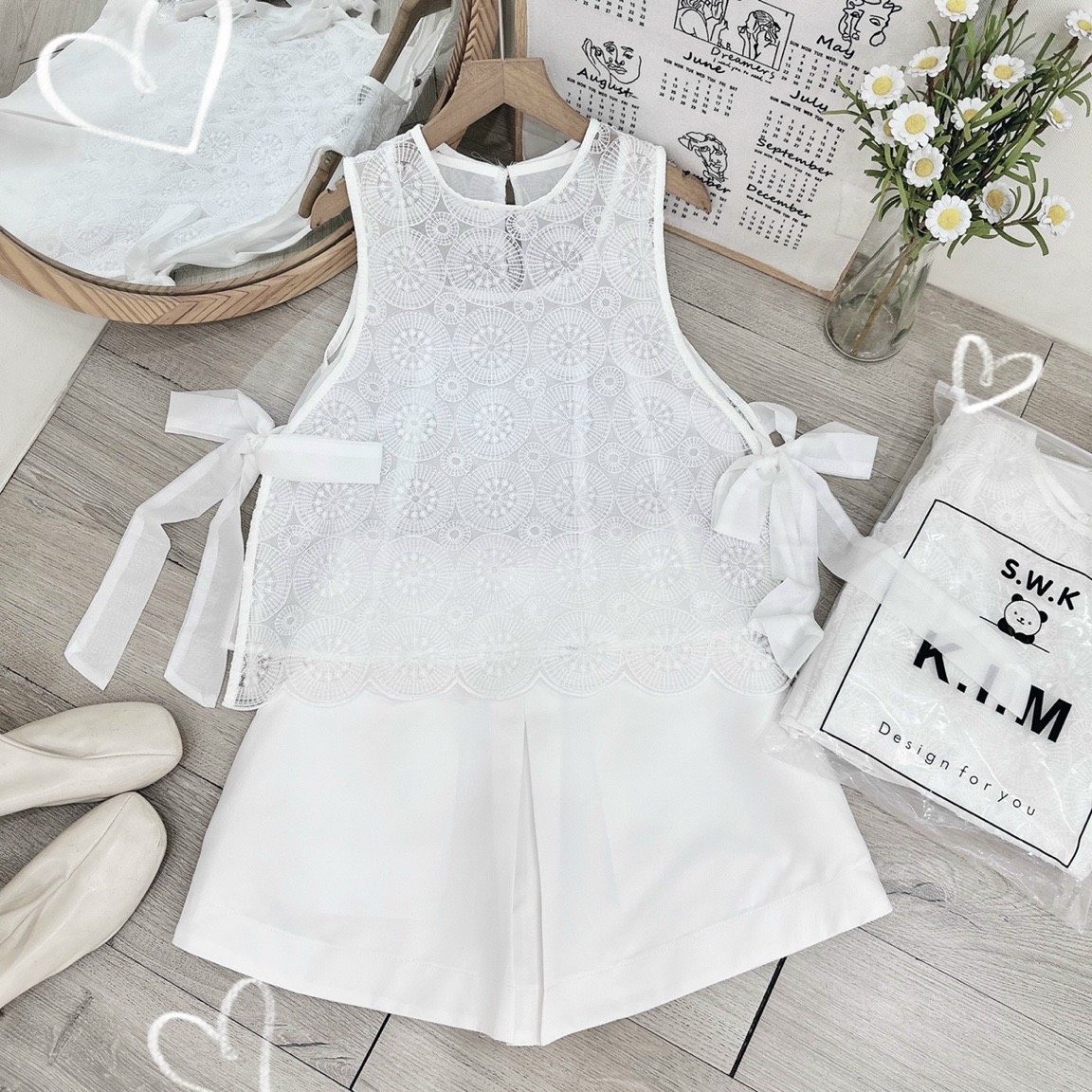 SET ÁO CROPTOP SUÔNG TRƠN REN HOA FLORAL SÁT NÁCH + QUẦN NGẮN GIẢ VÁY LƯNG CAO ỐNG RỘNG SUÔNG TRƠN DẠO PHỐ DỰ TIỆC