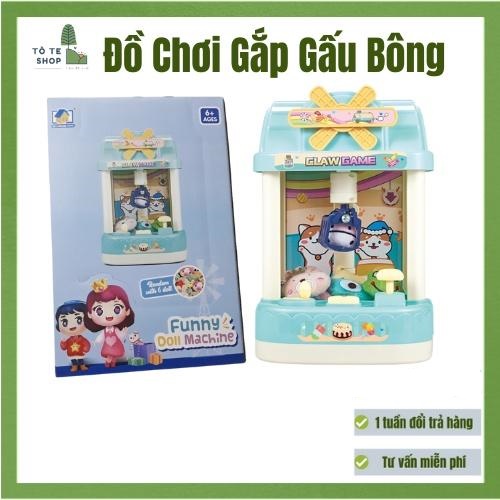 Đồ chơi máy gắp thú bông mini cho bé, có đèn và phát nhạc, kèm nhiều thú bông, trò chơi gắp thú tại nhà