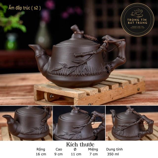 Bộ Ấm Chén Trà Đạo Gốm Tử Sa Bát Tràng Đắp Nổi Trúc Đoạn Dáng Trúc Đoạn Dung Tích 350ml ATSML 07.2