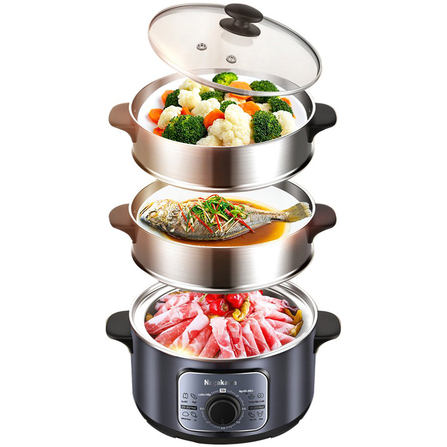 Nồi hấp điện inox đa năng Nagakawa NAG3310 - Hàng chính hãng