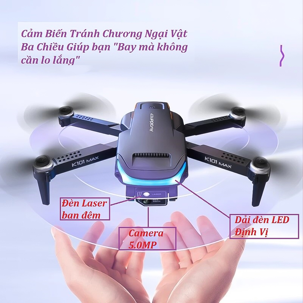 Máy Bay Điều Khiển Từ Xa Vinetteam Flycam K101 Max Camera Kép Quadcopter UAV Với Bản Nâng Cấp 720P/1080P/4K HD FPV GPS WiFi Cảm Biến Chướng Ngại Vật Chất Hơn F11 Pro 4k, Mavic 2 Pro, l900 Pro - Hàng Chính Hãng