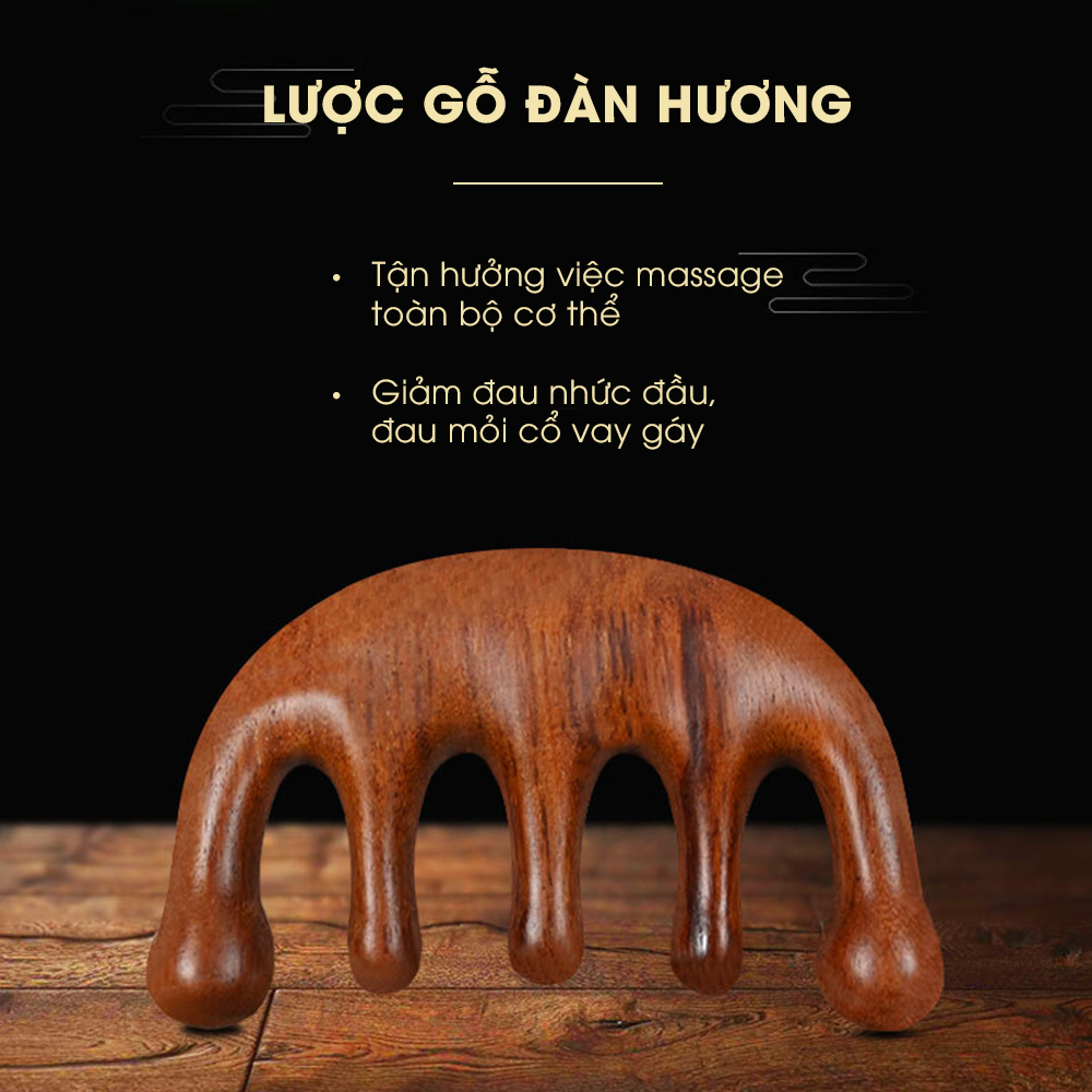Lược gỗ đàn hương, lược massage đầu, giảm đau đầu căng thẳng, thư giãn dành cho cả nam và nữ CWELL C02PK